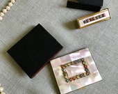 Vintage Elgin American mother of pearl and rhinestone compact and lipstick holder