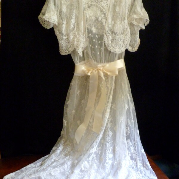 RESERVED for Chica  Downton Abbey tea gown in embroidered French lace.  Edwardian era fashion at its prettiest.