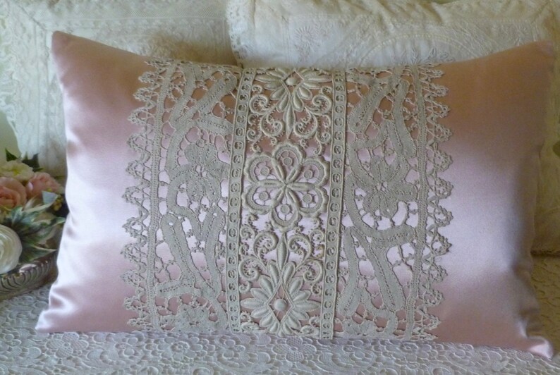 Antique Lace Pillow in Silk Boudoir Shape. Heavily Textured Etsy