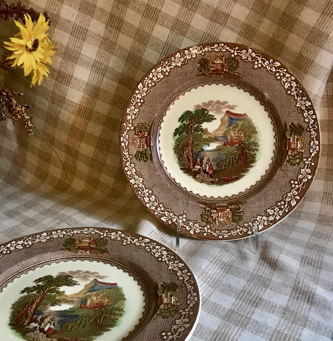 Pair of Transfer Ware Dinner Plates in Brown Multi Jenny Lind Etsy