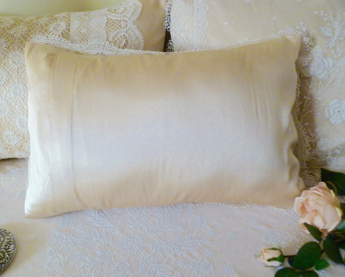 Silk boudoir pillow with vintage embroidered organdy and lace. Etsy