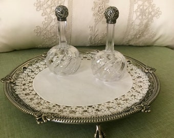 Pair of antique English sterling top cut crystal perfumes