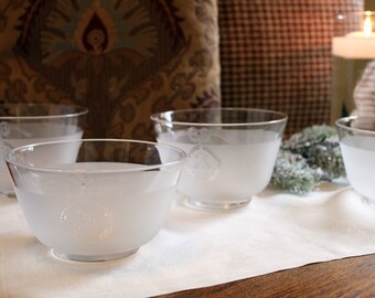 Antique glass finger bowls etched and cut with an initial T.  Set of four