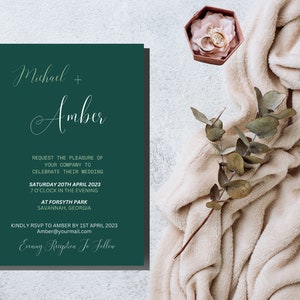 Invitación de boda verde para boda boho Invitación de boda verde oscuro