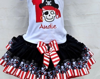 Pirate tutu and shirt birthday outfit any name and number personalized shirt costume cake smash 1st 2nd 3rd 4th 5th birthday bow included