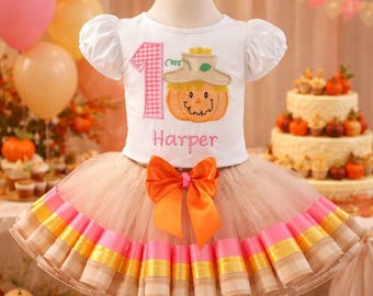 Fall Pumpkin Birthday Tutu Outfit, Personalized Shirt, Cake Smash