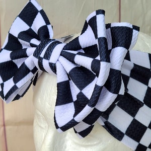 Checker baby head wrap baby headband stretchy headband black /white headband messy bow