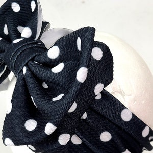 Polka dot headband black baby head wrap stretchy head wrap birthday headband cake smash messy bow