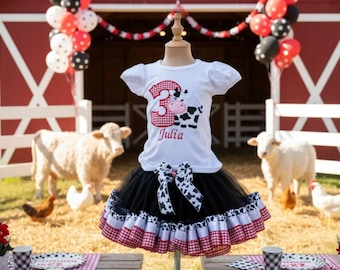 Cow Birthday Outfit, Personalized Farm Tutu, Barnyard Party Shirt