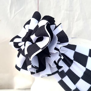 checker baby head wrap baby headband messy bow stretchy headband  black /white