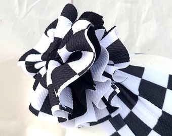 checker baby head wrap baby headband messy bow stretchy headband  black /white