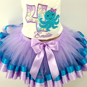 Under the sea  outfit tutu and shirt octopus any name and number personalized shirt cake smash photo shoo under the sea birthday hademade