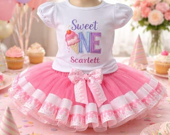 Ice Cream Tutu Outfit, Personalized First Birthday Set cake smash