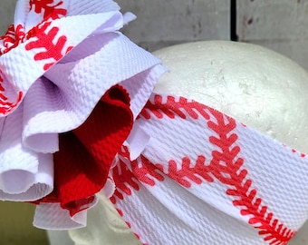 Baseball shredded ruffle baby head wrap baby baseball headband messy baby bow