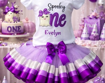Spooky One Halloween Tutu Outfit, Personalized Ghost Shirt cake smash