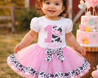 Cow Birthday Outfit, Personalized Farm  barnyard Tutu Set