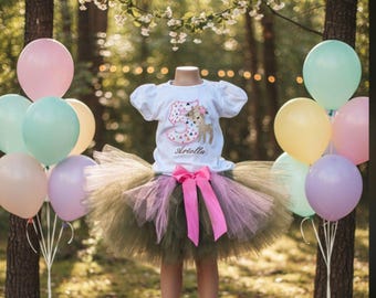 woodland deer fawn tutu and shirt any name and number personalized shirt woodland birthday party 1st 2nd 3rd 4th 5th