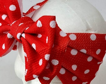 Polka dot headband  polka dot head wrap red stretchy head wrap baby head wrap messy bow birthday bow cake smash