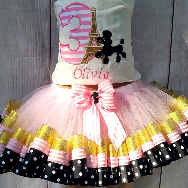 Eiffel Tower Paris tutu and shirt any name and number cake smash personalized shirt 1st 2nd 3rd 4th 5th 6th 7th 8th pink gold black tutu