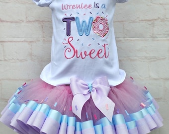 Two sweet donut tutu and shirt  personalized shirt donut birthday 2nd birthday