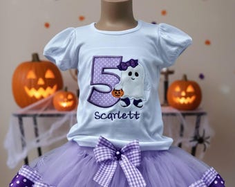 Halloween Ghost Tutu Outfit, Personalized Birthday Shirt cake smash