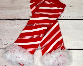 Christmas baby leg warmers ruffle leg warmers red white leg warmers  size 1 to 3 years