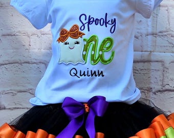 Spooky one birthday tutu and shirt personalized shirt cake smash first birthday  Halloween birthdayh