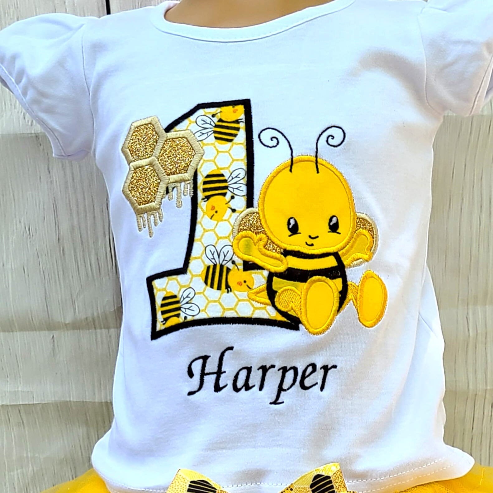 Bee birthday shirt outfit any name and number personalized shirt cake smash phot shoot handmade bee birthday baby bee
