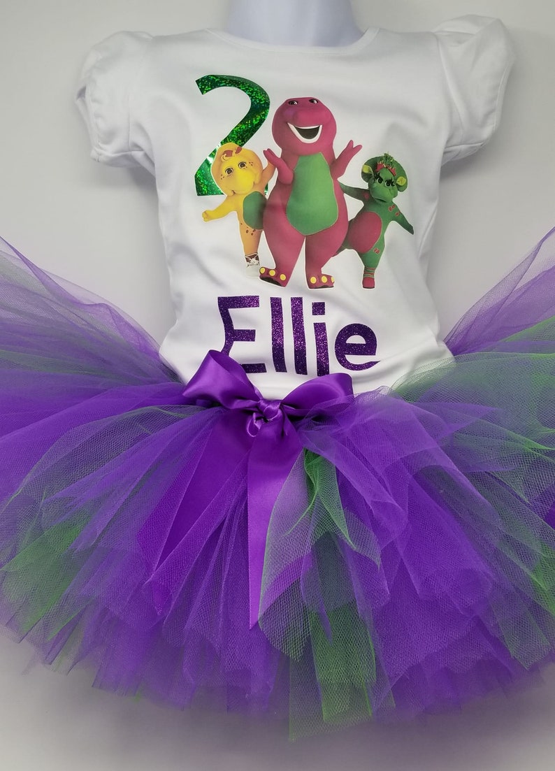 Barney inspired tutu and shirt any number and name personalised shirthandmade barney birthday adorableFree shipping