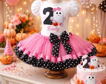 Halloween Ghost Tutu Outfit, Personalized Birthday Shirt cake smash