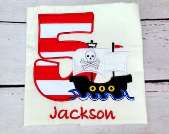 Pirate ship boys birthday shirt   name and number personalized shirt cake smash photo shoot 1st  2nd  3rd 4th  5th  6th  7th  8th  bithday