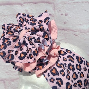 head wrap baby headband pink animal print head wrap messy bow shredded headband birthday head wrap