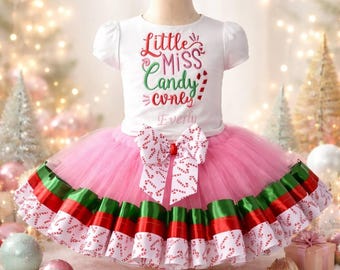 Personalized Christmas Tutu Outfit, Candy Cane Shirt, Holiday Outfit