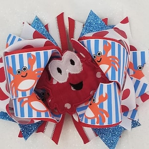 crab hair bow over the top summer time 6 inch