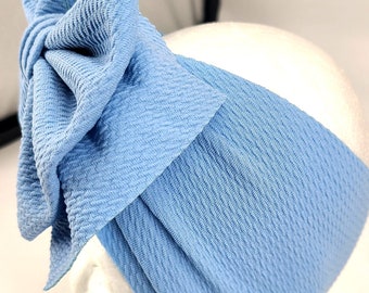 Light blue headband baby head wrap stretchy head wrap messy bow