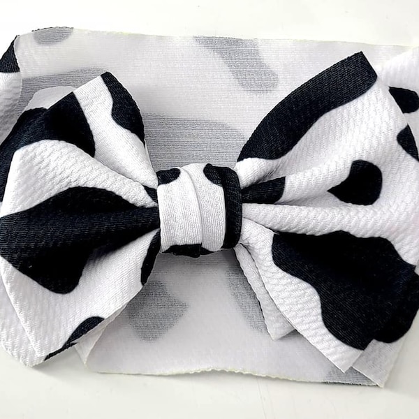 cow stretchy headband head wrap messy bow baby head wrap farm bow hair bow