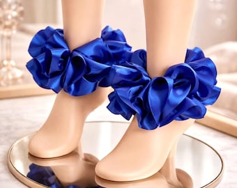 Royal Blue Tutu Anklets for Baby Girls – Satin Ruffle Ankle Bracelets