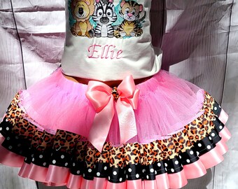 Girls Leopard Print Tutu Skirt – Hot Pink & Animal Print