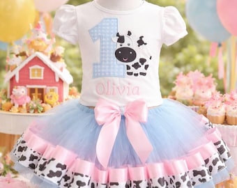 Farm Cow Birthday Tutu Outfit, Personalized Shirt, Cake Smash