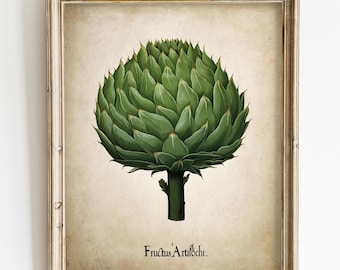 Vintage Artichoke Print, Antique Vegetable Illustration, Vintage Decor, Artichoke Wall Art, Rustic Kitchen Wall Art