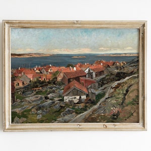 Vintage Landscape Art, PRINTABLE Coastal Landscape Painting, Vintage Seaside Art, Antique Decor INSTANT DOWNLOAD #4019