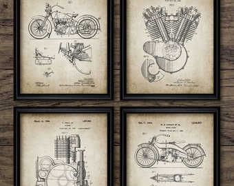 Vintage Harley Motorcycle Wall Art Set Of 4, Printable Classic Motorcycle Design, Motorbike, Motorcyclist, Garage Art #887 INSTANT DOWNLOAD