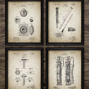 Juego de 4 cuadros de golf para pared, para imprimir, para palos de golf, pelotas de golf, carritos de golf, equipamiento de golf, casa club, golfista, deporte n.° 413, DESCARGA INMEDIATA