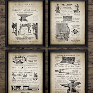 Blacksmith Advert Set Of 4, Printable Blacksmithing, Metalsmith, Anvil, Forge, Tongs, Metalworking, Craftsman, Smithy #3046 INSTANT DOWNLOAD