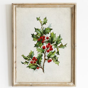 Abstract Forest Green Gold Christmas Mistletoe Holly Floral