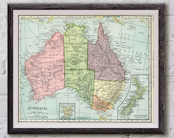 オーストラリアのアンティーク地図 1866年オリジナル 手彩色 オールド