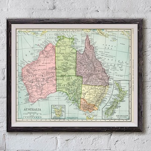 Karte von Australien und Neuseeland, Karte von Australien, Neuseeland, Australasien, Ozeanien, Geographie, SOFORT DOWNLOAD #2214