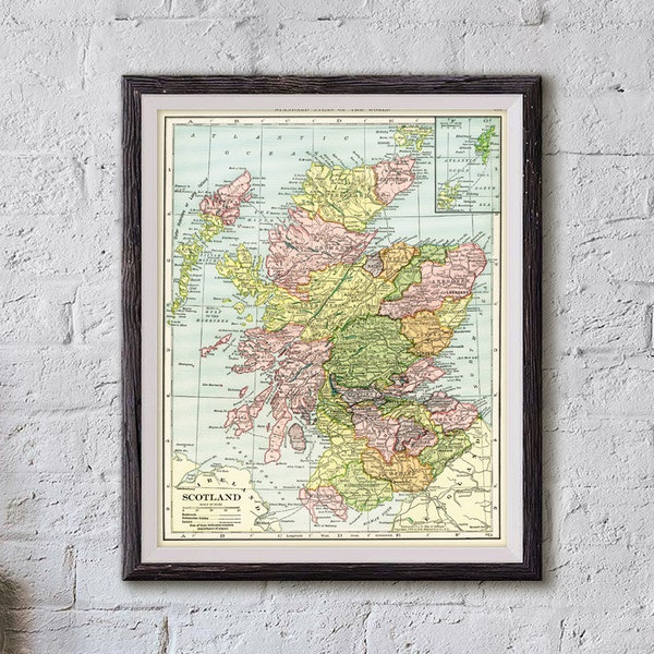 Map Of Scotland, Printable Scottish Map, Great Britain, United Kingdom Geography, Highlands Map INSTANT DOWNLOAD #2198