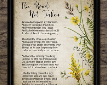 The Road Not Taken Poem, 1916 Robert Frost, Watercolor Flowers Painting, Famous Poem, Printable Poem, Living Room Art #3574 INSTANT DOWNLOAD