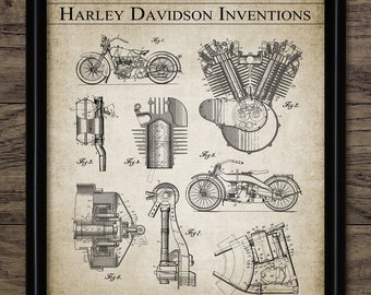Motorcycle Inventions Wall Art, Printable Motorcycling, Classic American Motorcycle Engine, Mechanical Engineering #3146 INSTANT DOWNLOAD